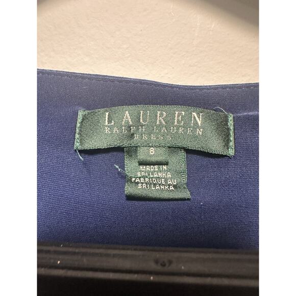Lauren Ralph Lauren Women’s Navy Ruched Stretch Dress Size 8 3/4 Knee Length - Picture 2 of 9